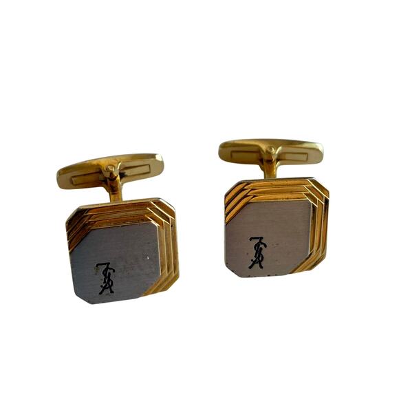 Authentic Yves Saint Laurent Gold-Tone Cufflinks – YSL Logo with Gift Box - Picture 1 of 7